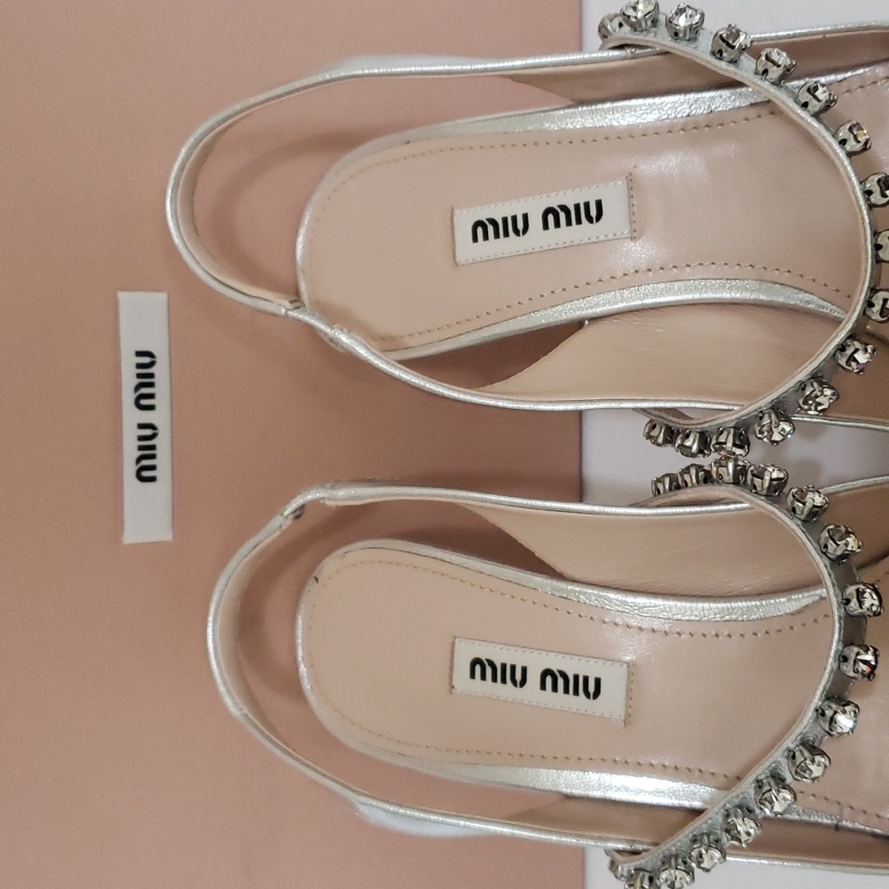 Brand New Silver Miu Miu Camoscio Sling Back Pumps SZ 37 - Picture 9 of 15